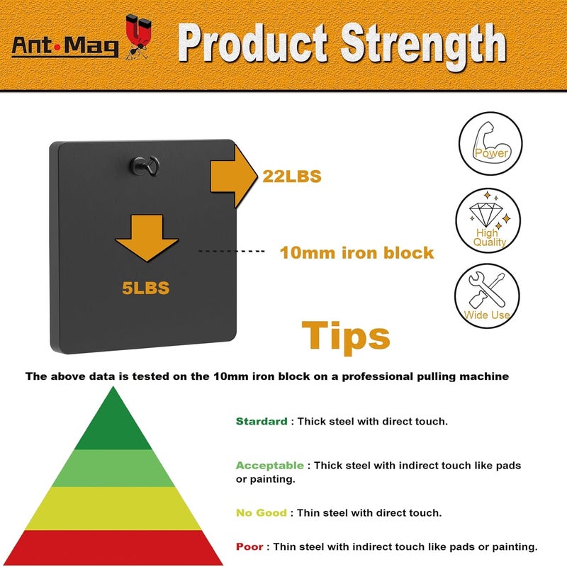 Ant Mag Black Magnetic Hooks Heavy Duty with Snap 22lbs Strong Magnet Hooks Great Hanging for Refrigerator, Cruise Cabin, Grill, Wreath,Kitchen,Office 8 Pack - Image 3